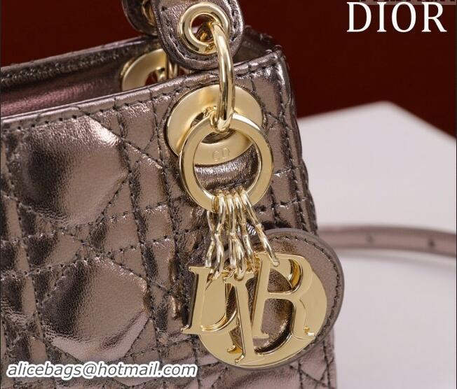 Big Discount Dior Micro Lady Dior Bag in metallic Leather M0856 Grey 2024