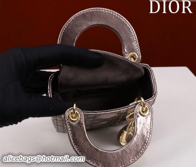 Big Discount Dior Micro Lady Dior Bag in metallic Leather M0856 Grey 2024