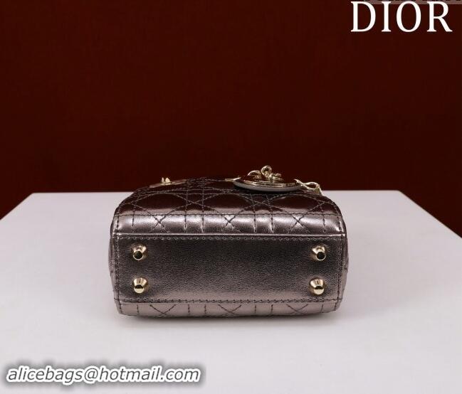 Big Discount Dior Micro Lady Dior Bag in metallic Leather M0856 Grey 2024