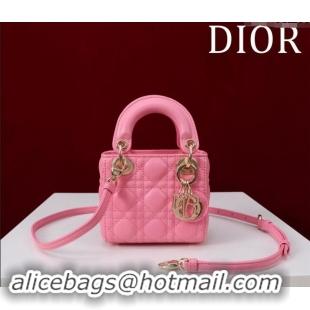 Luxury Discount Dior Micro Lady Dior Bag in Lambskin M0856 Pink 2024