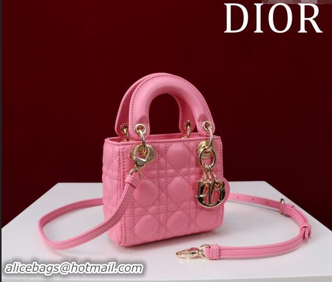 Luxury Discount Dior Micro Lady Dior Bag in Lambskin M0856 Pink 2024