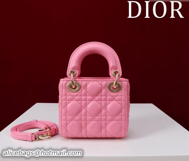 Luxury Discount Dior Micro Lady Dior Bag in Lambskin M0856 Pink 2024