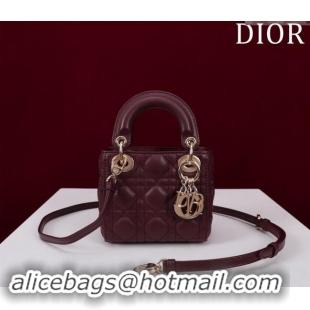 Low Cost Dior Micro Lady Dior Bag in Lambskin M0856 Dark Burgundy 2024