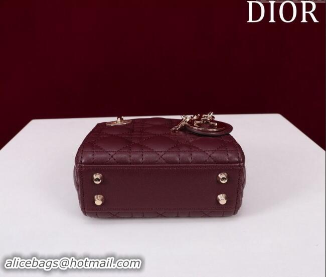 Low Cost Dior Micro Lady Dior Bag in Lambskin M0856 Dark Burgundy 2024