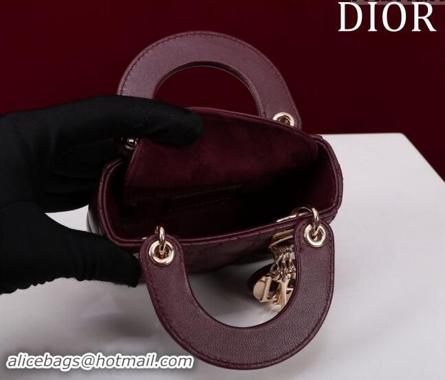 Low Cost Dior Micro Lady Dior Bag in Lambskin M0856 Dark Burgundy 2024