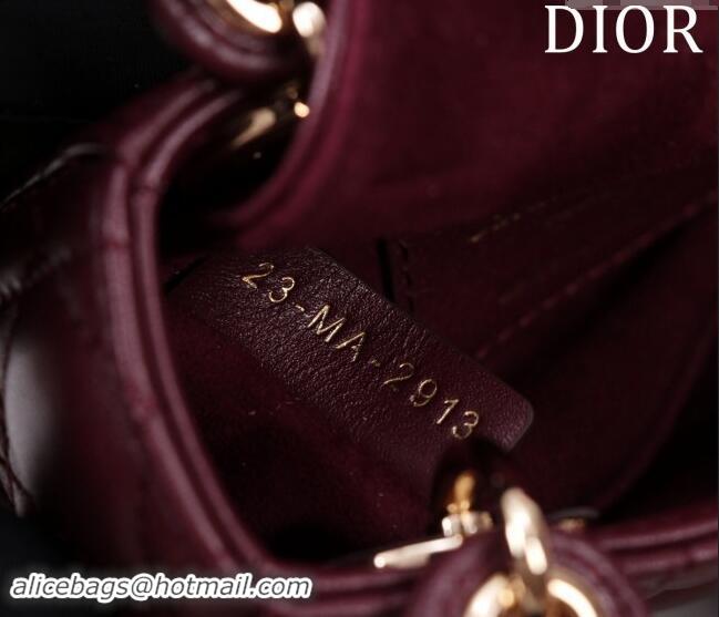 Low Cost Dior Micro Lady Dior Bag in Lambskin M0856 Dark Burgundy 2024