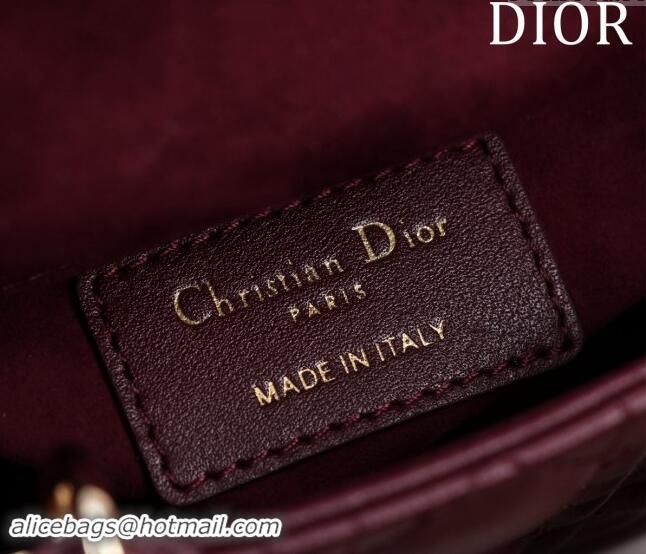 Low Cost Dior Micro Lady Dior Bag in Lambskin M0856 Dark Burgundy 2024