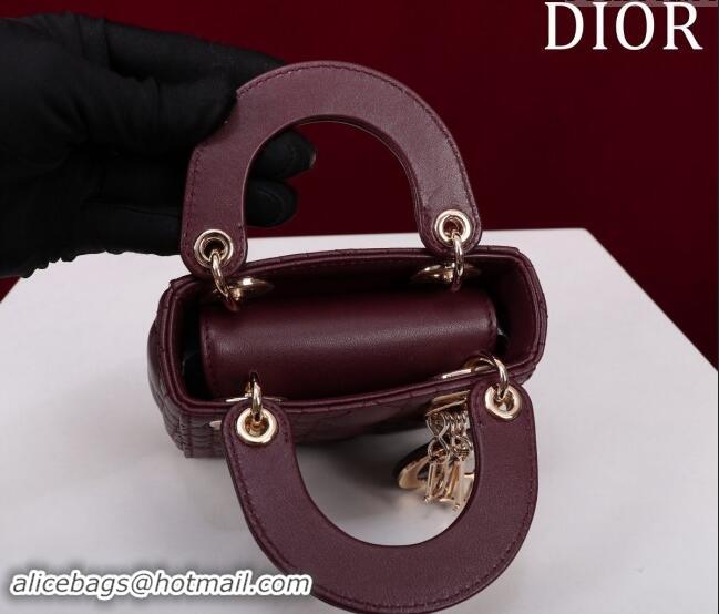 Low Cost Dior Micro Lady Dior Bag in Lambskin M0856 Dark Burgundy 2024