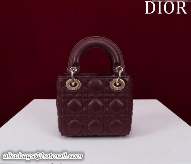 Low Cost Dior Micro Lady Dior Bag in Lambskin M0856 Dark Burgundy 2024