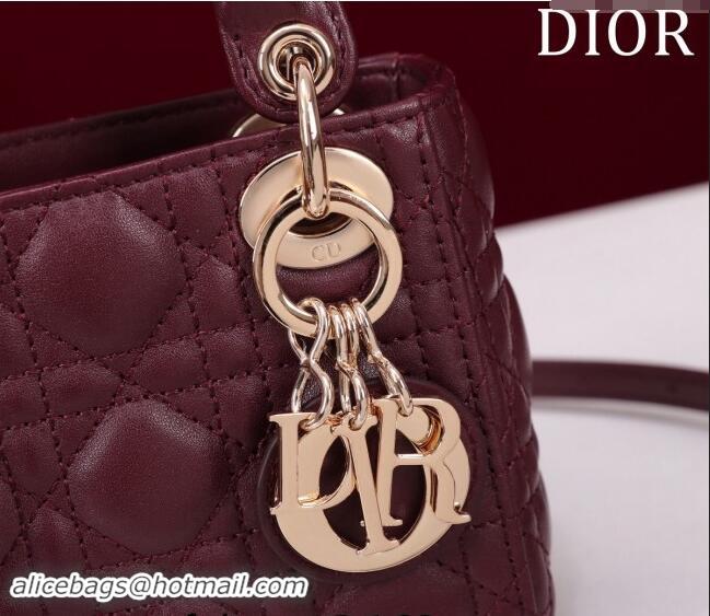 Low Cost Dior Micro Lady Dior Bag in Lambskin M0856 Dark Burgundy 2024