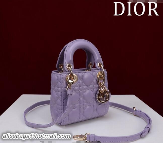 Luxury Discount Dior Micro Lady Dior Bag in Lambskin M0856 Purple 2024