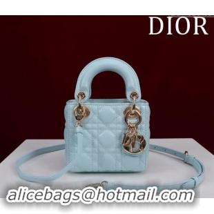 Top Grade Dior Micro Lady Dior Bag in Lambskin M0856 Light Blue 2024