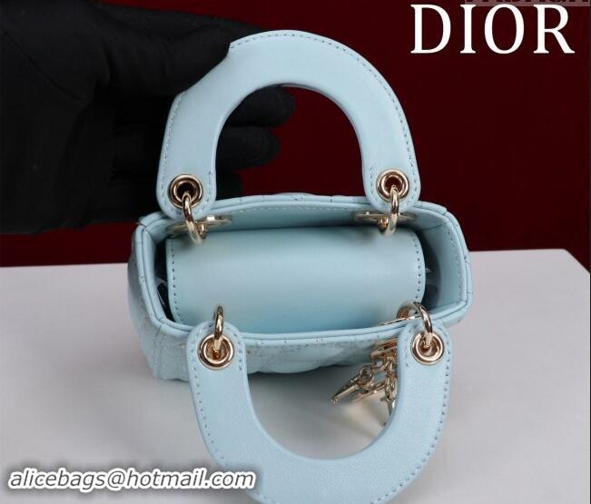 Top Grade Dior Micro Lady Dior Bag in Lambskin M0856 Light Blue 2024