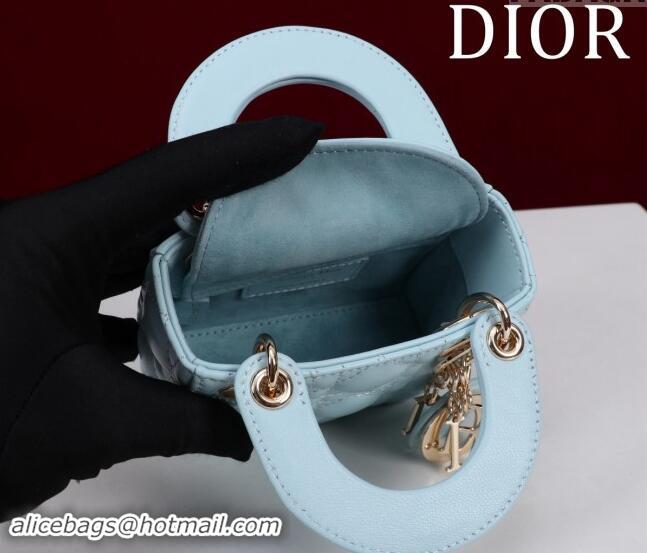 Top Grade Dior Micro Lady Dior Bag in Lambskin M0856 Light Blue 2024