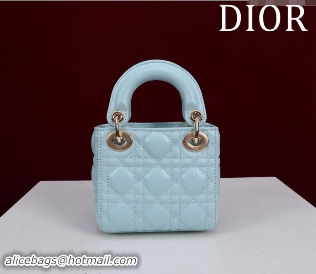 Top Grade Dior Micro Lady Dior Bag in Lambskin M0856 Light Blue 2024