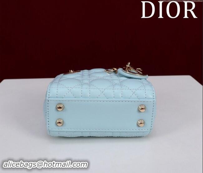 Top Grade Dior Micro Lady Dior Bag in Lambskin M0856 Light Blue 2024