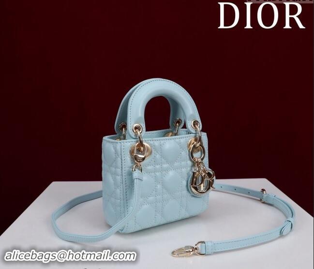 Top Grade Dior Micro Lady Dior Bag in Lambskin M0856 Light Blue 2024