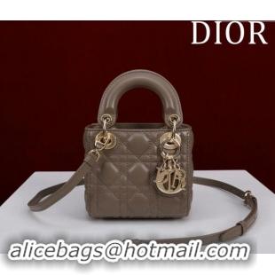 Top Quality Dior Micro Lady Dior Bag in Lambskin M0856 Taupe Grey 2024