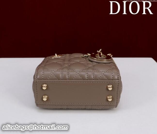 Top Quality Dior Micro Lady Dior Bag in Lambskin M0856 Taupe Grey 2024