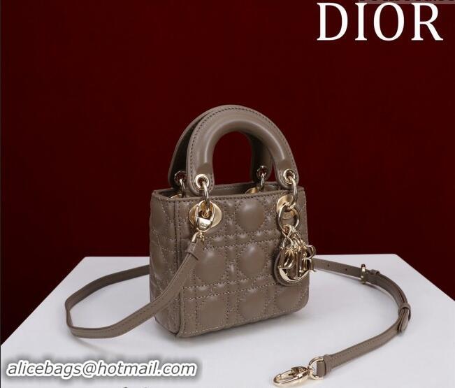 Top Quality Dior Micro Lady Dior Bag in Lambskin M0856 Taupe Grey 2024