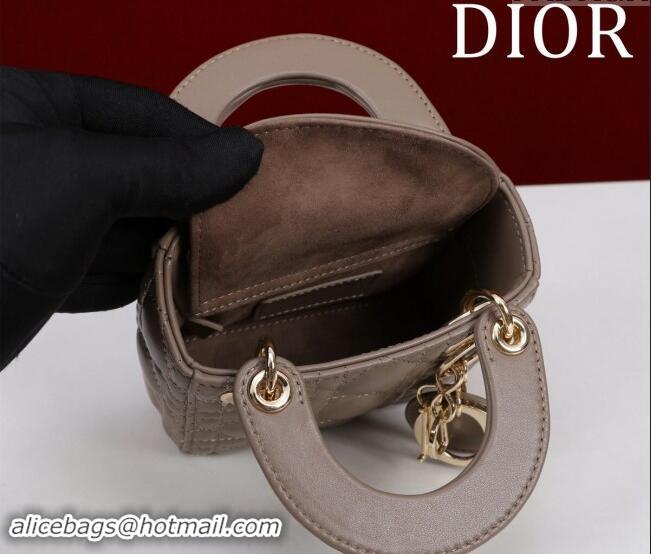 Top Quality Dior Micro Lady Dior Bag in Lambskin M0856 Taupe Grey 2024