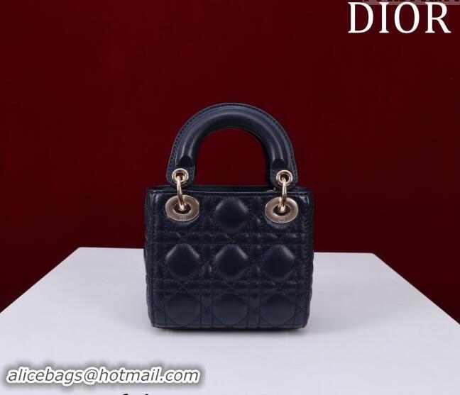 Well Crafted Dior Micro Lady Dior Bag in Lambskin M0856 Dark Blue 2024