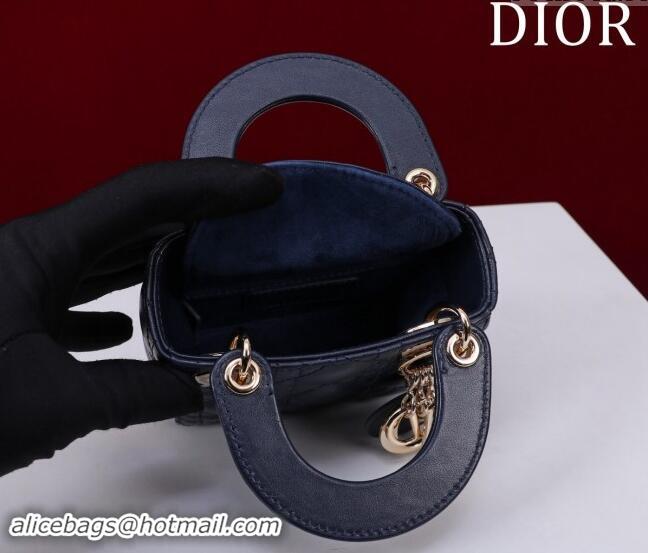 Well Crafted Dior Micro Lady Dior Bag in Lambskin M0856 Dark Blue 2024