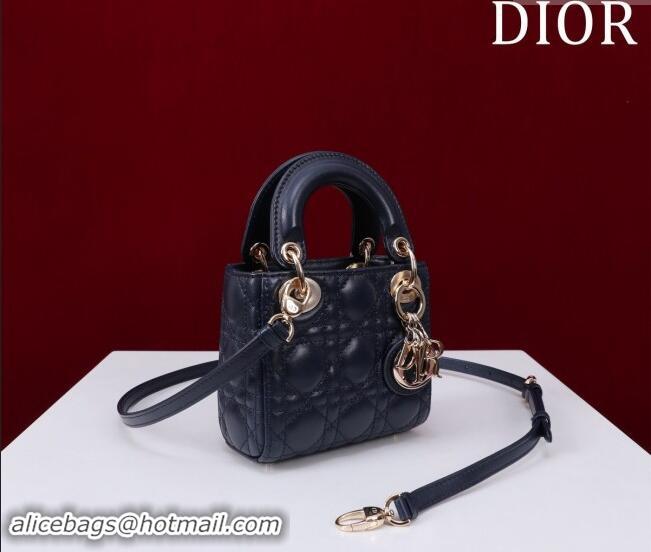 Well Crafted Dior Micro Lady Dior Bag in Lambskin M0856 Dark Blue 2024