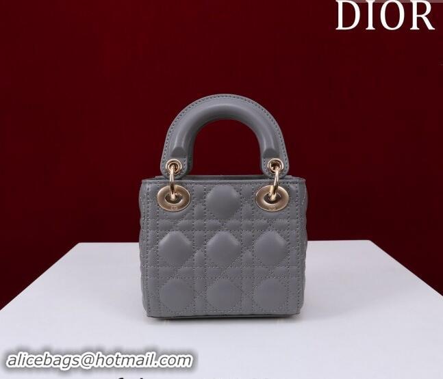 Top Grade Dior Micro Lady Dior Bag in Lambskin M0856 Dark Grey 2024