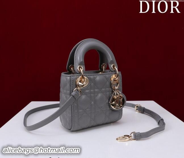 Top Grade Dior Micro Lady Dior Bag in Lambskin M0856 Dark Grey 2024