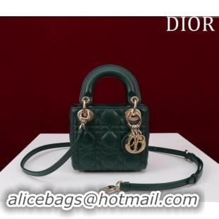 Good Quality Dior Micro Lady Dior Bag in Lambskin M0856 Dark Green 2024