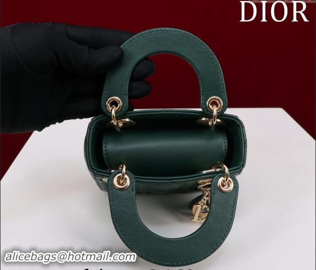 Good Quality Dior Micro Lady Dior Bag in Lambskin M0856 Dark Green 2024