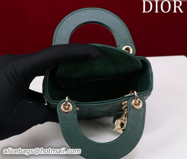 Good Quality Dior Micro Lady Dior Bag in Lambskin M0856 Dark Green 2024