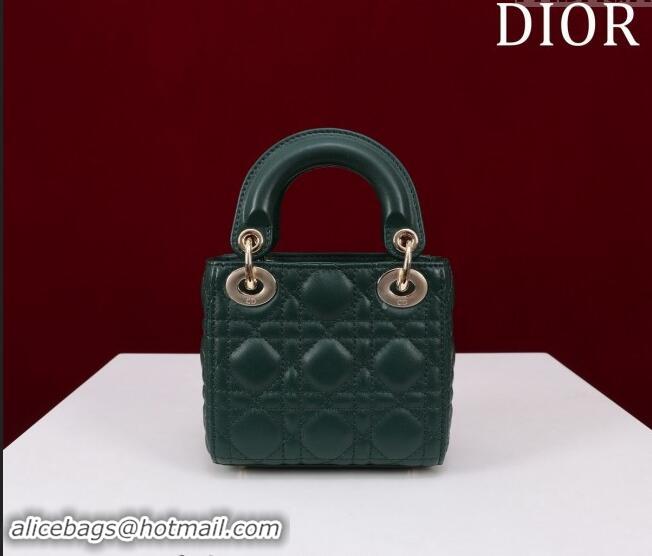 Good Quality Dior Micro Lady Dior Bag in Lambskin M0856 Dark Green 2024