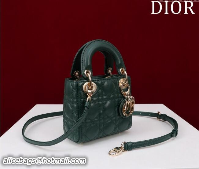 Good Quality Dior Micro Lady Dior Bag in Lambskin M0856 Dark Green 2024