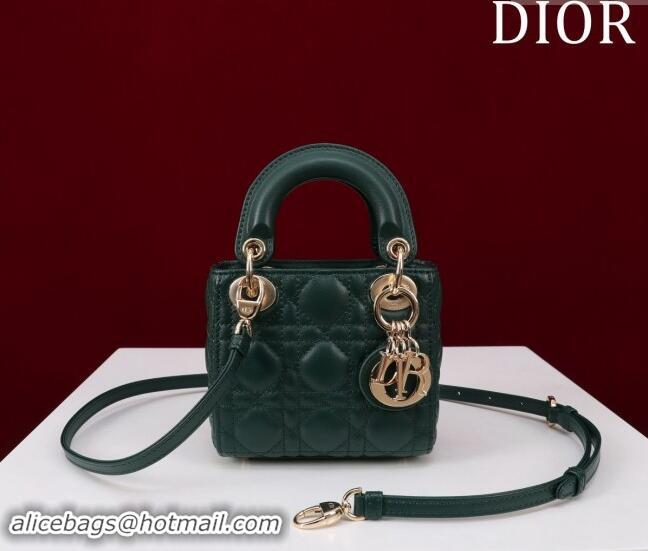 Good Quality Dior Micro Lady Dior Bag in Lambskin M0856 Dark Green 2024