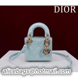 Affordable Price Dior Micro Lady Dior Bag in Patent Leather M0856 Light Blue 2024