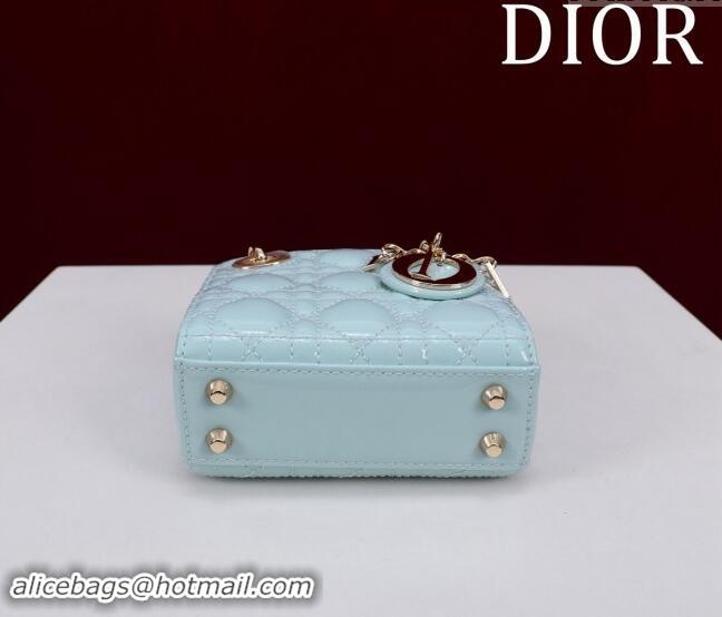 Affordable Price Dior Micro Lady Dior Bag in Patent Leather M0856 Light Blue 2024