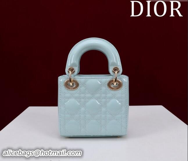 Affordable Price Dior Micro Lady Dior Bag in Patent Leather M0856 Light Blue 2024