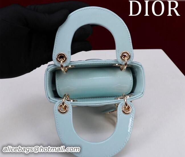 Affordable Price Dior Micro Lady Dior Bag in Patent Leather M0856 Light Blue 2024