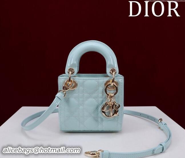 Affordable Price Dior Micro Lady Dior Bag in Patent Leather M0856 Light Blue 2024