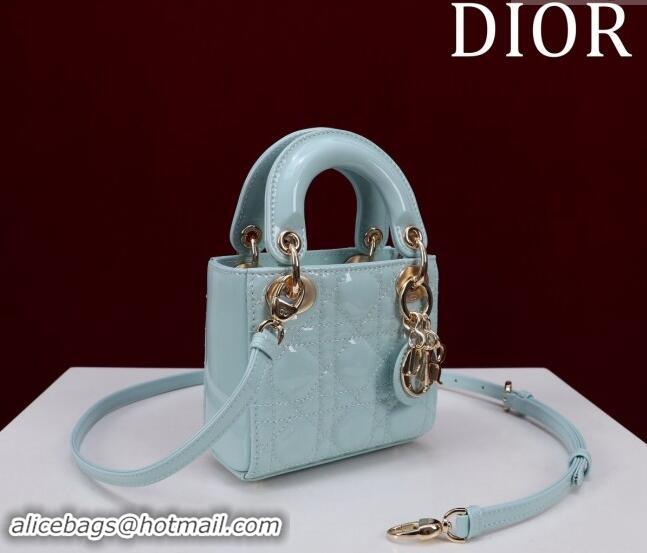 Affordable Price Dior Micro Lady Dior Bag in Patent Leather M0856 Light Blue 2024