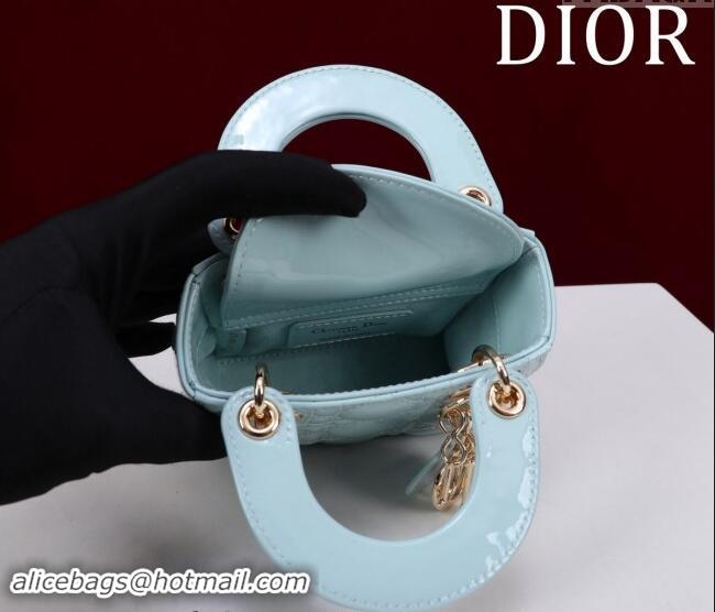 Affordable Price Dior Micro Lady Dior Bag in Patent Leather M0856 Light Blue 2024