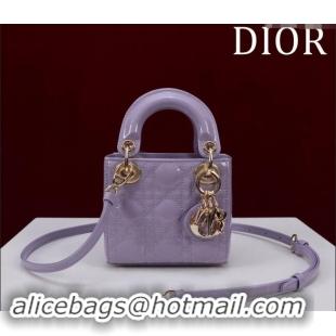 Inexpensive Dior Micro Lady Dior Bag in Patent Leather M0856 Light Purple 2024