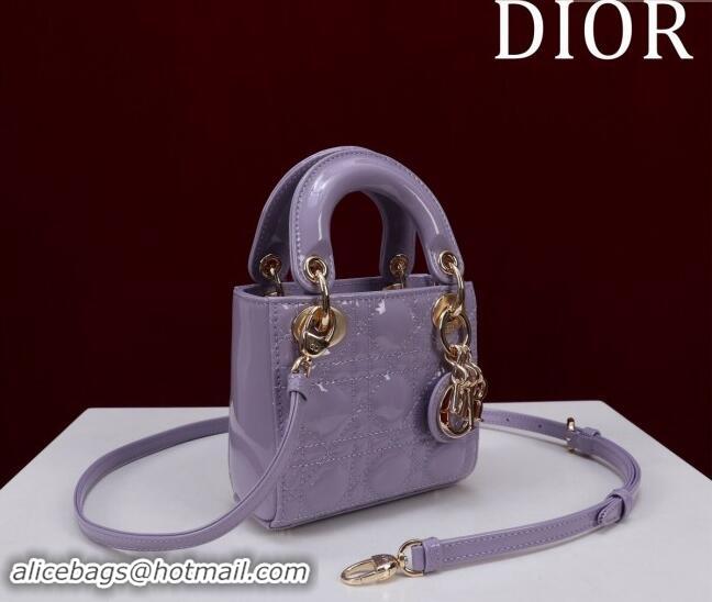 Inexpensive Dior Micro Lady Dior Bag in Patent Leather M0856 Light Purple 2024