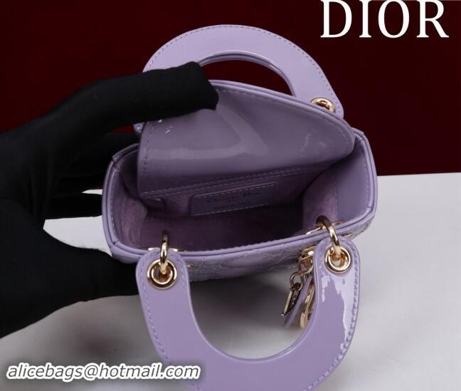 Inexpensive Dior Micro Lady Dior Bag in Patent Leather M0856 Light Purple 2024