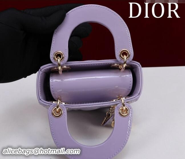 Inexpensive Dior Micro Lady Dior Bag in Patent Leather M0856 Light Purple 2024