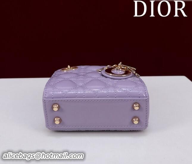 Inexpensive Dior Micro Lady Dior Bag in Patent Leather M0856 Light Purple 2024