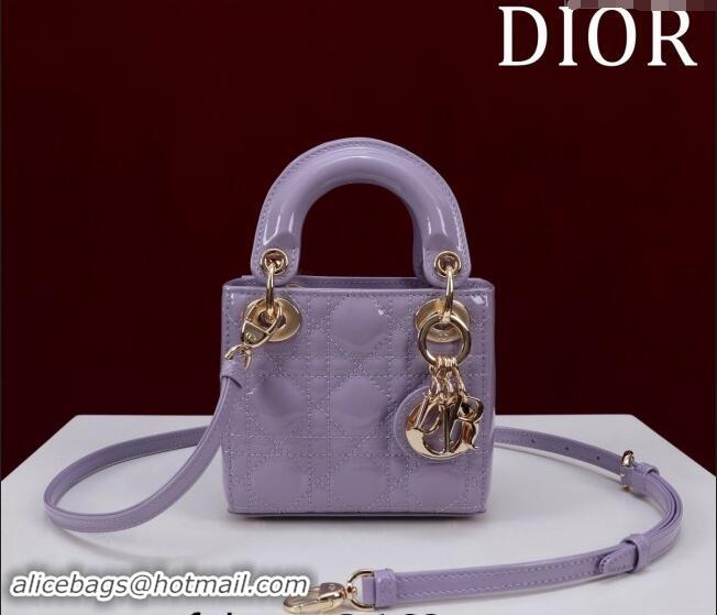 Inexpensive Dior Micro Lady Dior Bag in Patent Leather M0856 Light Purple 2024