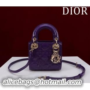 New Fashion Dior Micro Lady Dior Bag in Patent Leather M0856 Dark Purple 2024